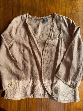 e·col·o·gie Women's Linen Embroidered Cardigan Jacket Size XL